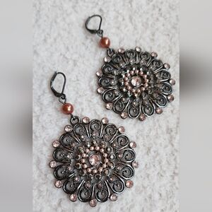 New York & Company Black and Pink Floral Earrings